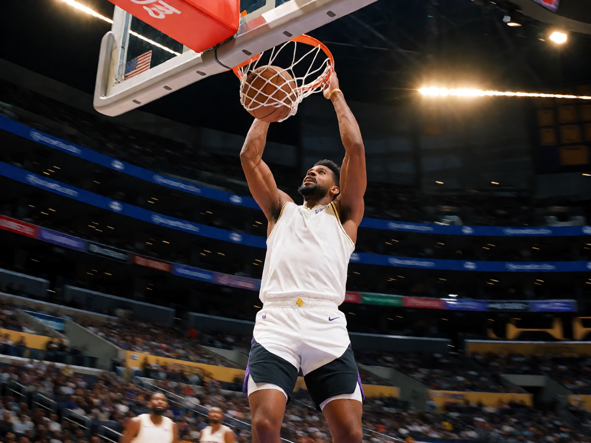 NBA比赛精彩扣篮瞬间，球员腾空完成暴扣